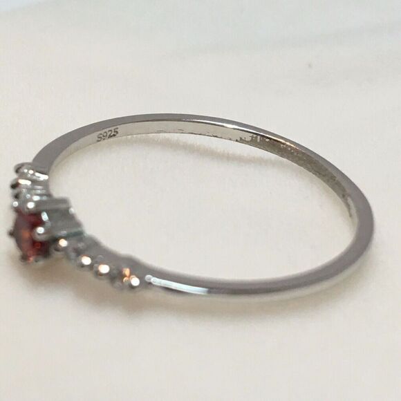 Sterling Silver Ring Size 7.75 925 Thin Band Red Cubic Zirconia CZ Dainty - Flaw - Picture 14 of 15